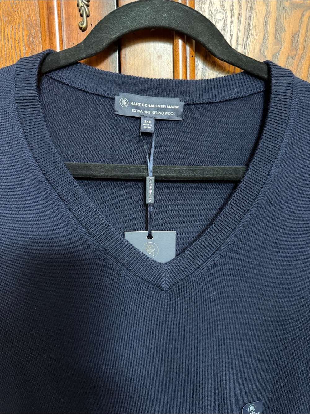 Hart Schaffner Marx Men's Navy V-Neck Merino Sweater 2XB